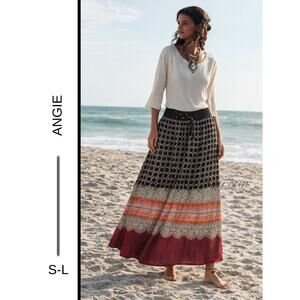 MSRP: $69 ✨Angie Bohemian Full Maxi Skirt – Size S-L | 100% Rayon ✨SAME DAY SHIP